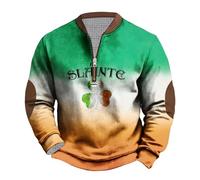 Mens St. Patrick's Day Sweatshirt UK Sale Clearance Retro Green Irish Jumper Clover Shamrock Printed Pullover Zip Up Blouse Long Sleeve Shirt Round-Neck Sweater Ireland Pride Tops Casual Loose Clothes