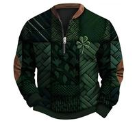 Mens St. Patrick'S Day Sweatshirt Uk St Patricks Day Knit Print Sweatshirt Men Retro Green Irish Clover Shamrock Printed Pullover Zip Up Blouse Long Sleeve Shirt Round-Neck Sweater