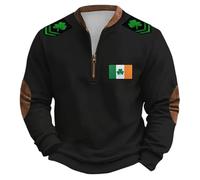 Men's St. Patrick's Day Sweatshirts Long Sleeve Crew Neck Pullover Irish Fancy Dress Shamrock Print 1/4 Zip Jumper St Paddys Day Tshirt Funny Ugly Shirt Lucky Irish Gifts Tops