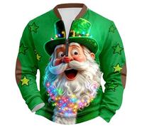 Men's St. Patricks Day Sweatshirts Long Sleeve Crewneck Pullover Irish Fancy Dress Clover Print Half Zipper Jumpers St Paddys Day Tshirt Funny Ugly Shirts Lucky Irish Gift Top (A2-Green, 3XL)