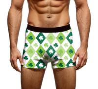 Mens St. Patrick's Day Swim Shorts Shamrock Printed Mens High Waisted Boxers Comfortable Holiday Underwear St Patricks Day Outfits for Irish Pub Nights and Summer Vacations (S-5XL)