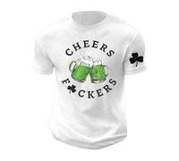 Mens St Patricks Day T-Shirt Clover Shamrock Print Short Sleeve T-Shirts Casual Crewneck Basic Shirt Stretch Summer Beach Tees Four Leaf Clover T Shirt Green Irish Saint Patricks Day (White,XL)
