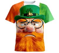 Mens St Patricks Day T-Shirt Outfits Irish Lucky Shamrock Pullover Short Sleeve Tops Crewneck Blouse Casual Soft T-Shirts Green Clover Graphic Ireland Festival Costume for Street Parades S-3XL