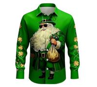 Mens St Patricks Day T Shirts Shamrock Clover Printed Long Sleeve Button Down Stylish Dress Shirts for Wedding Party Prom Lucky T Shirt Novelty Collared Casual Event Festive (E5 Green,XXL)