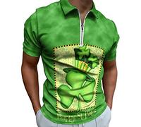 Men's St Patricks Day T Shirts Shamrock Printed Polos Shirts Half-Zip Short Sleeve Golf Shirt Plus Size Casual Up Lapel Blouse Irish Tshirts Green Tunic Tops St Paddys Day Outfit