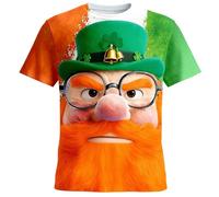 Mens St Patrick's Day Tops St Patricks Day T Shirts for Men Leprechuan Crew Neck Short Sleeve Funny Irish Print Funny Shirts Top T-Shirt Regular Fit Irish Fancy Dress (j-Green, XXXL)