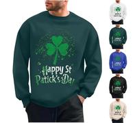 Mens St Patricks Sweatshirt Clearance UK Irish Lucky Shamrock Jumpers Green Casual Crewneck Pullover Paddy's Day Clothes Ireland Clover Tops Long Sleeve Blouse Lightweight Activewear Shirts Hoodless