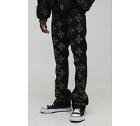 Men's Stacked Flared Cross Rhinestone Embellished Denim Jeans | Black | Size 36R | BOOHOOMAN
