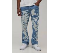 Men's Stacked Graffiti Print Flared Jeans | Light Blue | Size 30R | BOOHOOMAN