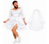 Mens Stag Do Bride Costume White Wedding Dress Groom Bachelor - XL