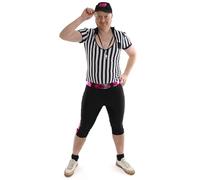 Men's Stag Do Referee Costume - Small - Black and White Striped T Shirt, Black 3/4 Length Trousers and Black Referee Cap - Perfect for Stag Do's & Other Fancy Dress