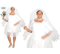 FIESTAS GUIRCA Bride Mens Fancy Dress Costume - Funny Male Bride Mens Outfit incl. Wedding Dress & Veil - Bachelor Party Stag Do Fancy Dress Men Size S 36-38