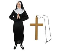 Men's Stag Nun Fancy Dress Costume Set - Hilarious Black & White Robes with Headpieces & Cross Necklace - Perfect for Stag Dos, Group Parties, Festivals & 80s Themed Events - Medium