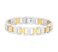 Men's Stainless Steel -Accented Link Bracelet in Two Tones Hypoallergenic, Tarnish Resistant, metal, white-diamond