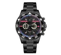 Mens Stainless Steel Band Chronograph Big Dial Hip Hop Business Personality Quartz Watch, Black, bracelet