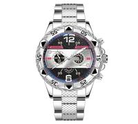 Mens Stainless Steel Band Chronograph Big Dial Hip Hop Business Personality Quartz Watch, silver