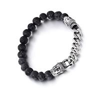 Men's Stainless Steel Buddha Bead Chain Personalised Bracelet Gift for Couples Husband Boyfriend Black