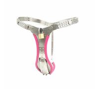 Men's Stainless Steel Chastity Belt - Full Metal Cage, Adjustable Waist Size, Sturdy and Durable(Pink,76-100cm)