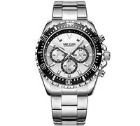 Mens Stainless Steel Chronograph Analogue Quartz Watches Luminous 24-Hour Dispaly Wristwatch for Man