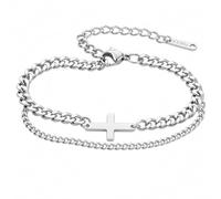 Mens Stainless Steel Cross Bracelet, 2 Piece Cuban Link Chain Set | Wear them stacked or on their own; light on the wrist; for work, weekends, gym; suits a watch or bare skin; easy gift