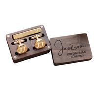 Mens Stainless Steel Cufflinks with Box - Personalized Groomsmen Cufflinks, Custom Cufflinks, Business Wedding Shirts, Groomsmen Gifts, Best Man Gifts, Wedding Cufflinks for Groom, 1, Walnut