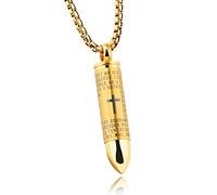 Mens Stainless Steel Cylinder Pill Plain Cross Bible in Spanish Verse Storable Simulation Bullet Keepsake Pendant Necklace for Urn