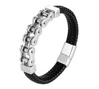 Men's Stainless Steel & Genuine Leather Bracelets - Various Designs in Silver, Black, and Polished Finishes - Rust & Discoloration Resistant - Jewelry Gift or Accessory for Men, 8.26, Leather, no