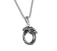 Men's Stainless Steel Gothic Dragon Biting Tail Pendant Necklace with Chain 24 Inches