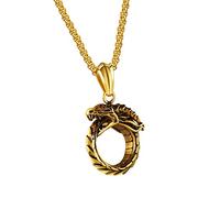 Men's Stainless Steel Gothic Dragon Biting Tail Pendant Necklace with Chain 24 Inches