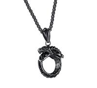 Men's Stainless Steel Gothic Dragon Biting Tail Pendant Necklace with Chain 24 Inches
