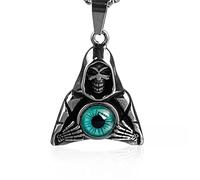 Mens Stainless Steel Grim Reaper Skeleton Skull Evil Eye Pendant Necklace Blue