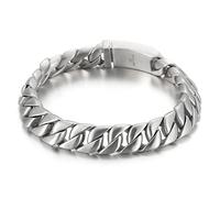 Men's Stainless Steel Link Curb Chain Bracelet Bangle Gift for Couples Husband Boyfriend, 230x12mm, Stainless Steel, No gemstone.
