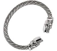 Mens Stainless Steel Opposite Dragon-Themed Twisted Wire Viking Cuff Bangle Bracelet Dragon Head Bracelet Braided Bangle,Silver