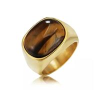 Men's Stainless Steel Oval Tiger Eye Stone Patterned Ring Band Size 7-13-Gold-12