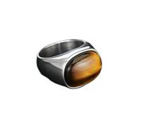 Men's Stainless Steel Oval Tiger Eye Stone Patterned Ring Band Size 7-13-Silver-11