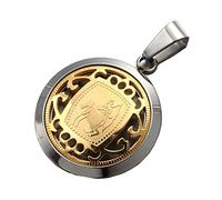 Mens Stainless Steel Retro Round Signet Zodiac Sign Pendant Necklace Horoscope Constellation Astrology