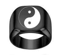 Mens Stainless Steel Ring, Wedding Rings for Men Size J to Z Yin Yang Ring 18mm Black