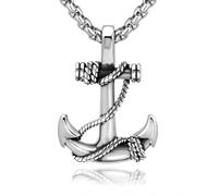 Men's Stainless Steel Silver Nautical Anchor Jesus Cross Necklace Chain Link
