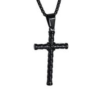 Men's Stainless Steel Simple Cross Pendant Necklace with Chain(Black)