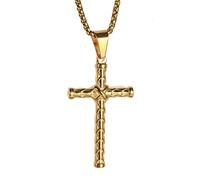 Men's Stainless Steel Simple Cross Pendant Necklace with Chain(Gold)