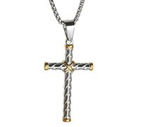 Men's Stainless Steel Simple Cross Pendant Necklace with Chain(Silver Gold)