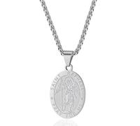 Men's Stainless Steel St Christopher Necklace - Durable 24-Inch Chain Pendant, Hypoallergenic Religious Patron Saint of Travelers Medallion, Gift for Men