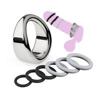 Men's Stainless Steel Weight Strength Workout Tool with 6 Protective Ring Accessories in Different Sizes-ukhlH013 (A-Gray)