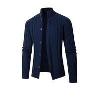 Mens Stand Collar Cardigan Button Down V-Neck Casual Jumper Cable Knit Solid Color Sweater Long Sleeve Work Cardigans Cozy Jumpers Tops Turtle Neck Knitted Sweaters Sweatshirt for Men Navy