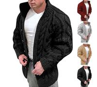 Men's Stand Collar Casual Knit Cardigan Cable Knit Solid Plus Size Turtleneck Button Up Sweater Tops Jacket (Black,4XL)