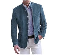 Men's Stand Collar Elegant Suede Blazer - Single Breasted Long Sleeve Slim Button Suit Sport Coat in Vintage Corduroy
