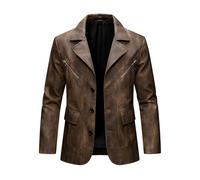 Men's Stand Collar Leather Jackets Vintage Motorcycle Jacket Fashion CasualLapel Collar Single Breasted Warm Coat Windproof Fall Winter Men PU Jacket wiht Zipped Pocket