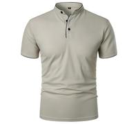 Men's Stand Collar Solid Casual Polo T-Shirts Short Sleeve Slim Fit Summer Tees Button Cotton Athletic Tops, Light Grey, S