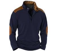 Mens Stand Collar Sweatshirt, Mens Quarter Zip Sweatshirt, Soft Warm Long Sleeved Stand Collar Pullover, Classic Slim Fit Contrasting Colors Sweater With Elbow Patches At Winter