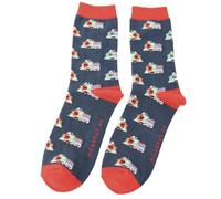 Mens Steam Train Socks One Size 7-11 Bamboo Crew Mid Calf Navy Blue Grey (Blue)